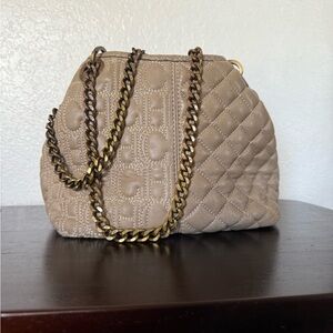 CH Carolina Herrera monogram and quilted tan handbag